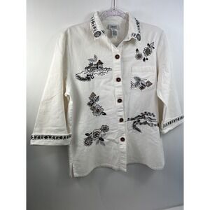 Graff‎ by UM Company Shirt Women's Size M White with Black Embroidery & Beads